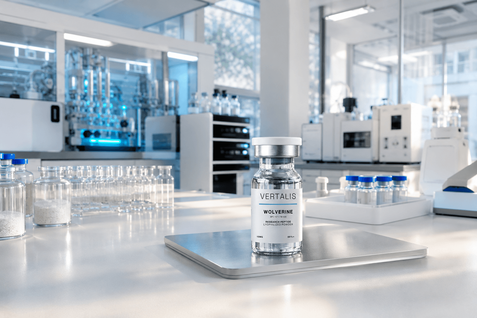 Vertalis vial on a lab bench inside a research facility
