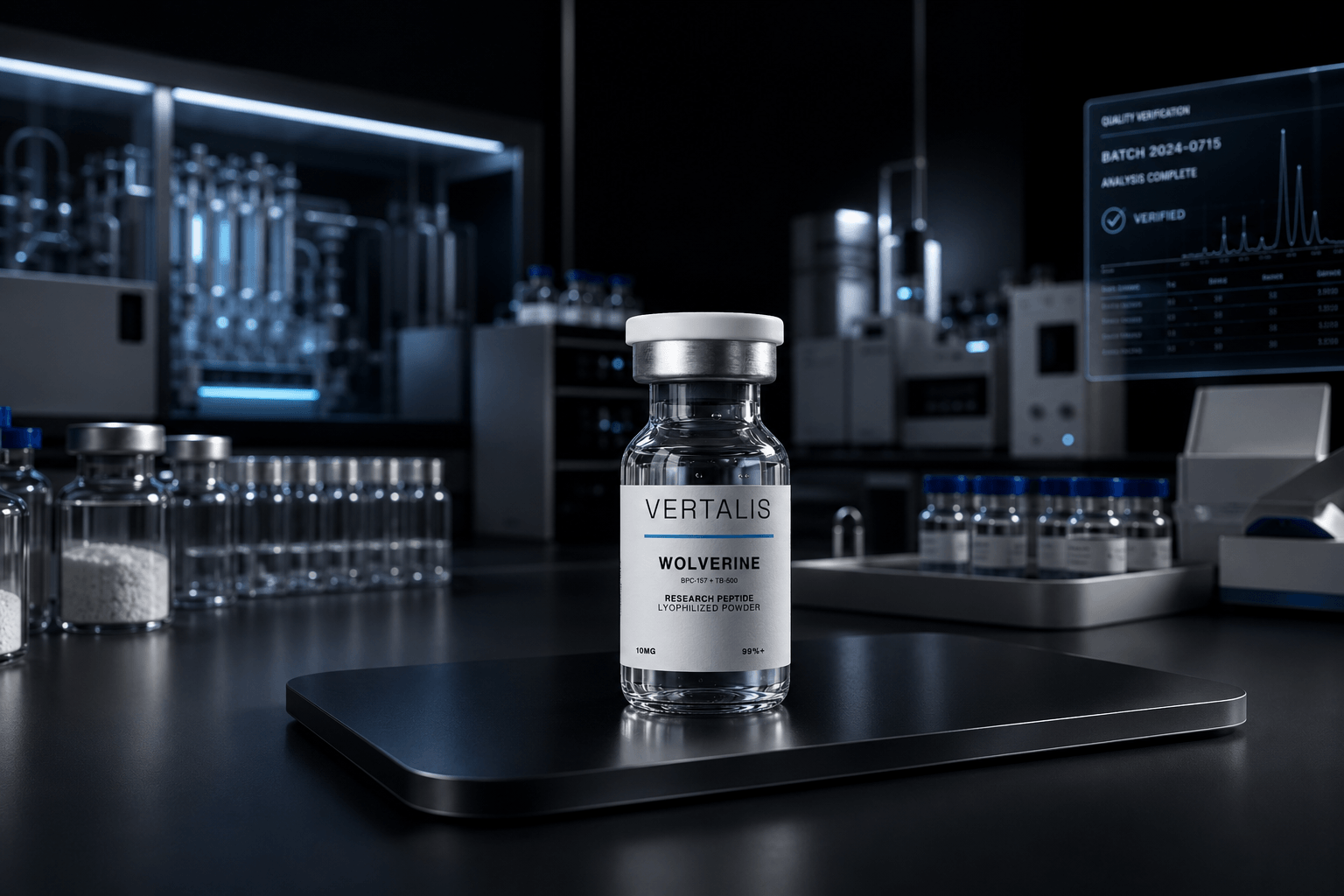 Vertalis vial on a lab bench inside a research facility
